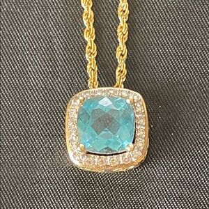 14k Solid Gold. Blue topazPendant
